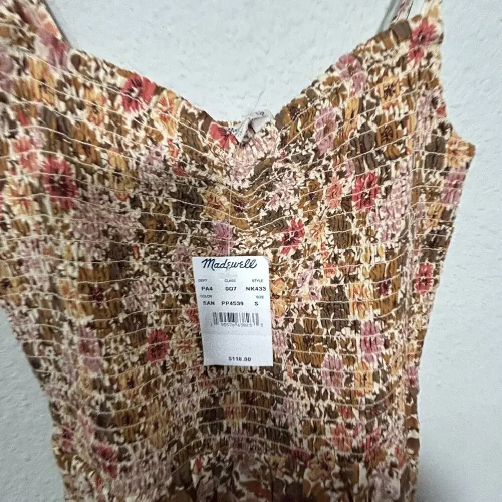 NEW Madewell Tucker Tie Strap Lucie Mini Dress Beige Floral XS Bloomcore Scandi